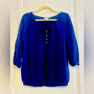Old Navy Womens Button Up Blouse Blue 3/4 Sleeve w/Tie Scoop Neck Top SPP(113)